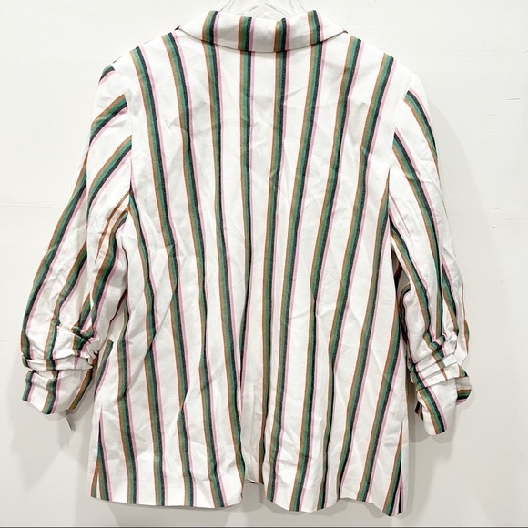 Halogen Colorful Stripe Ruched Sleeve Cotton Blend Blazer 2X One Button - Picture 4 of 12